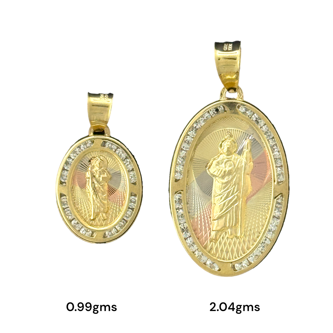 10KT Gold Oval Saint Pendant with CZ Stones - 0.99g and 2.04g