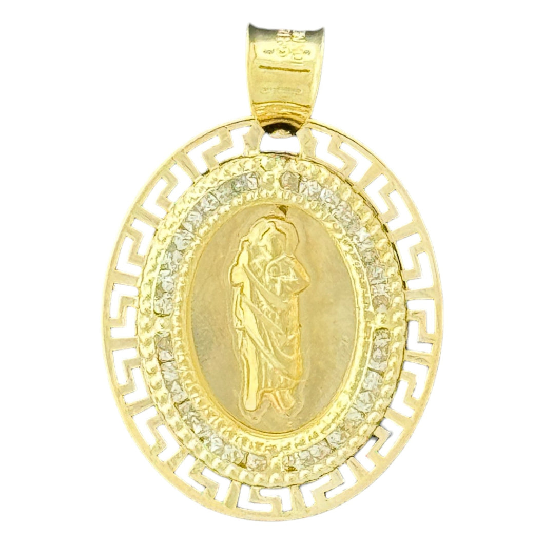 10KT Gold Oval Saint Pendant with CZ Stones - 1.24g Religious Jewelry