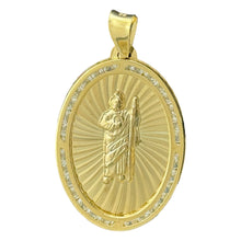 Load image into Gallery viewer, 10KT Gold Oval Saint Pendant with CZ Stones - 2.55g
