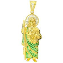 Load image into Gallery viewer, 10KT Gold Saint Pendant with Green CZ Stones - 12.19g
