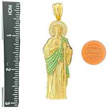 Load image into Gallery viewer, 10KT Gold Saint Pendant with Green CZ Stones - 11.07g
