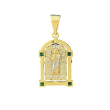 Load image into Gallery viewer, 10KT Gold Saint Pendant with Green CZ Stones - 2.65g
