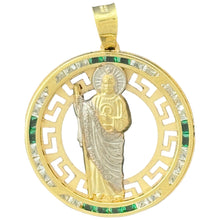 Load image into Gallery viewer, 10KT Gold Saint Pendant with Green CZ Stones - 2.56g
