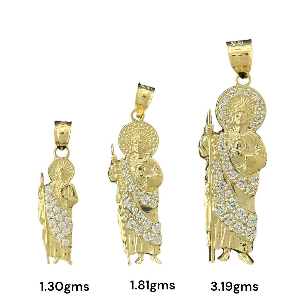 10KT Gold Saint Pendants with CZ Stones - 1.30g, 1.81g, 3.19g