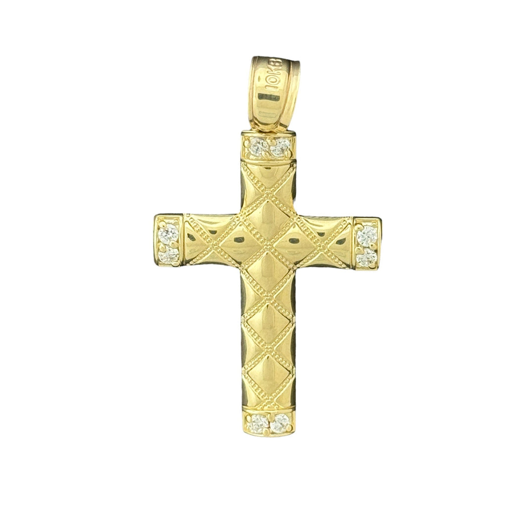 10KT Gold Diamond-Accented Cross Pendant - 3g