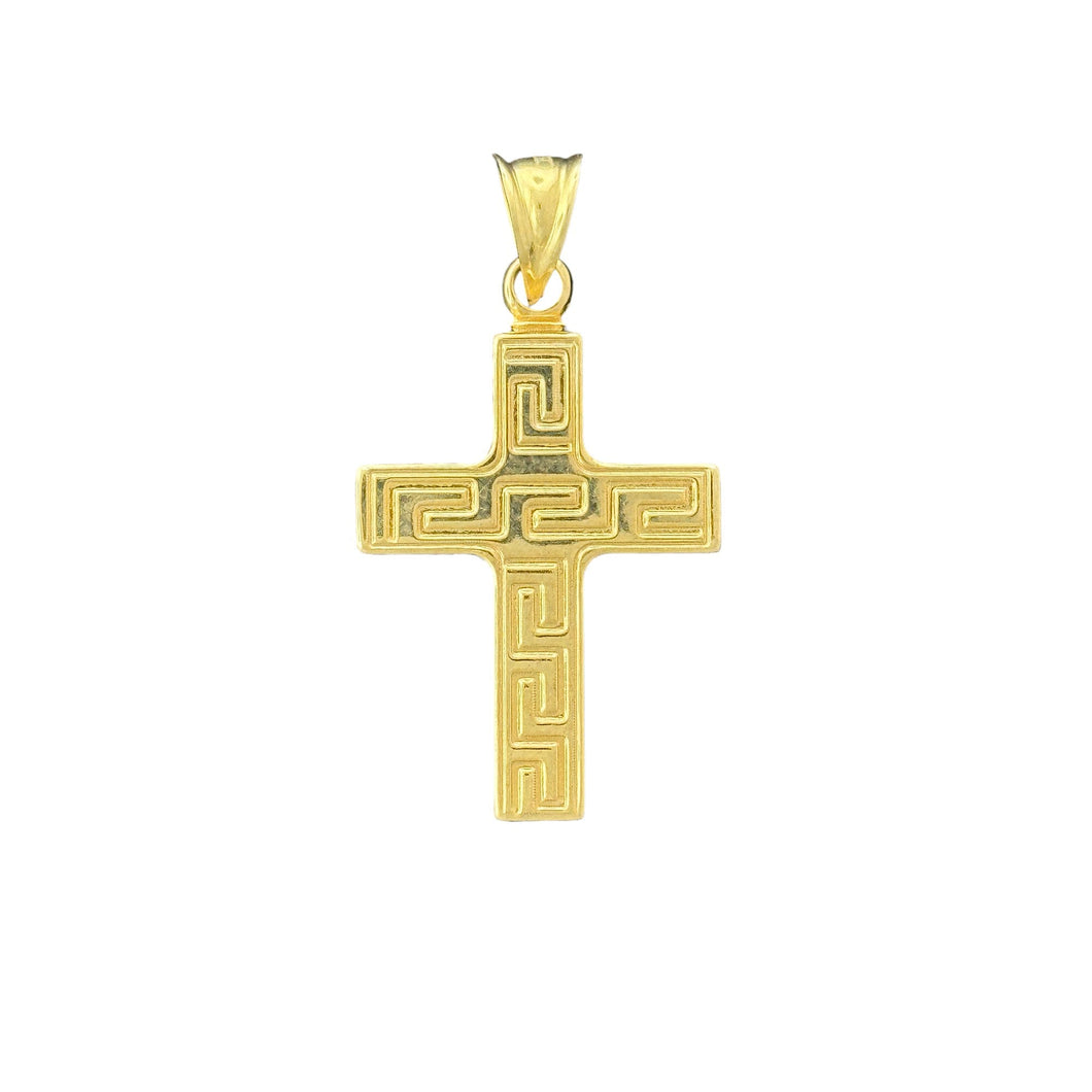 10KT Gold Greek Key Cross Pendant - 1.37g