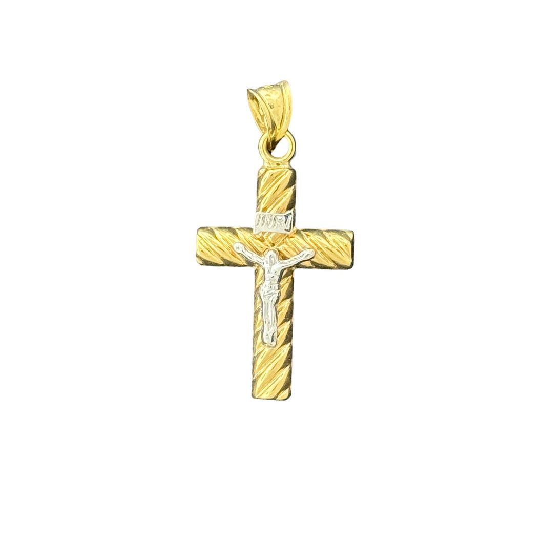 10KT Gold Two-Tone Crucifix Pendant with INRI Inscription - 1.35g