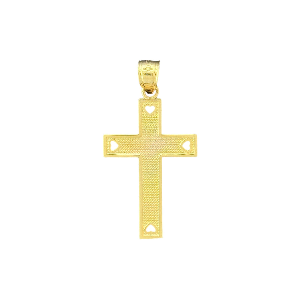 10KT Gold Cross Pendant with Heart Cutouts - 1g