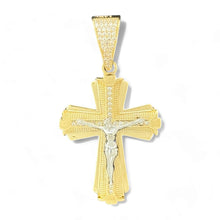 Load image into Gallery viewer, 14KT Gold Crucifix Cross Pendant with Sparkling Cubic Zirconia Stones - Elegant Religious Jewelry
