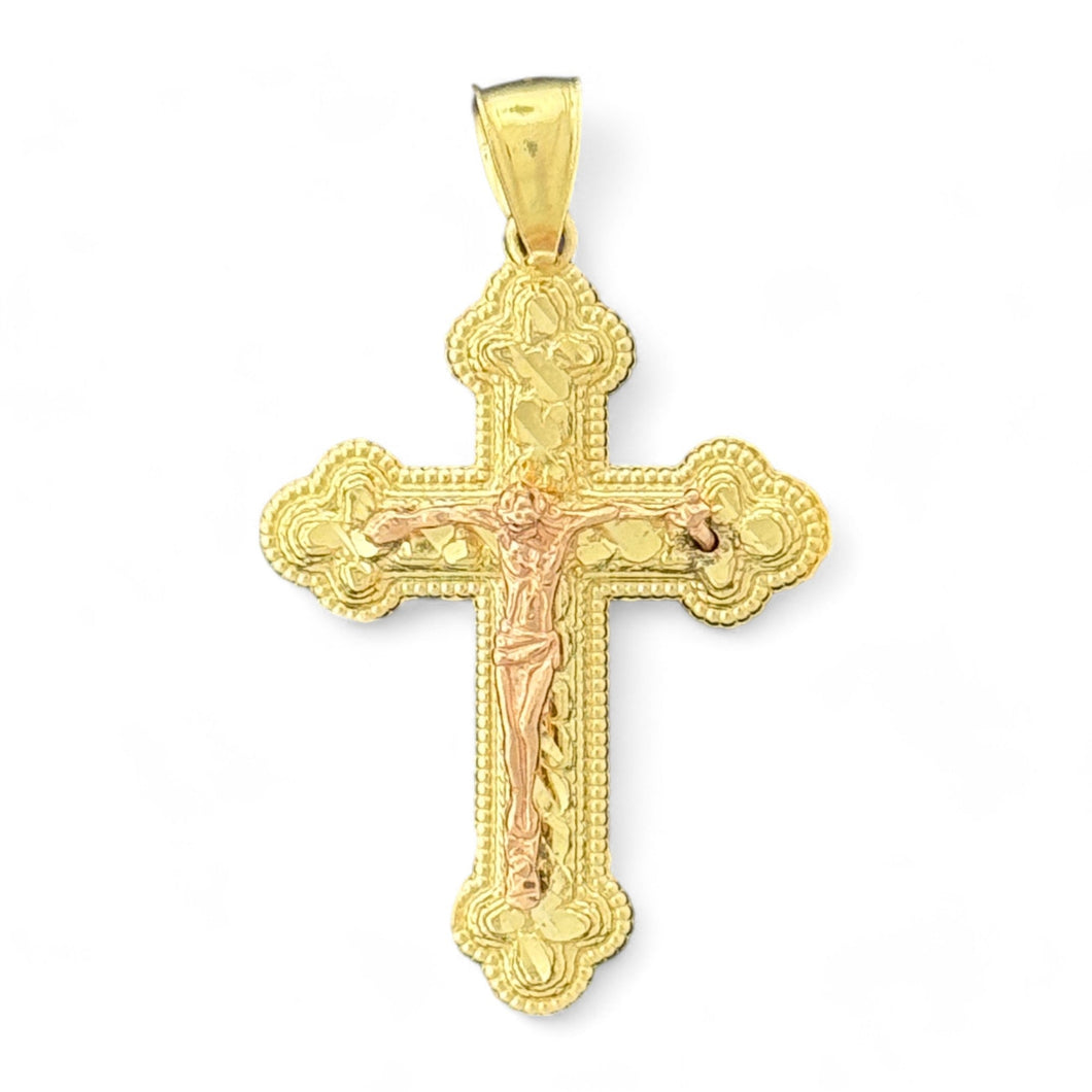 14KT Gold Crucifix Cross Pendant with Sparkling Cubic Zirconia Stones - Elegant Religious Jewelry