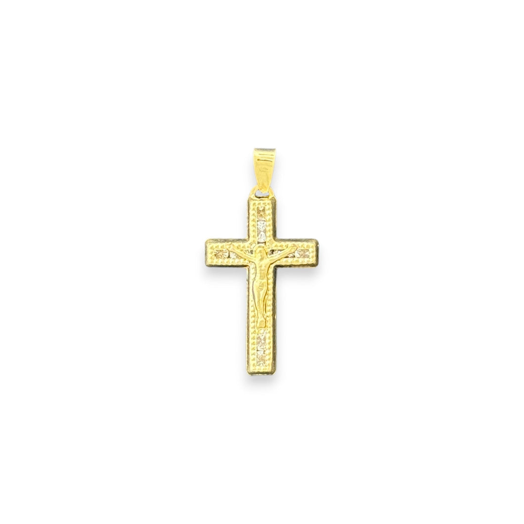 14KT Gold Crucifix Cross Pendant with Sparkling Cubic Zirconia Stones - Elegant Religious Jewelry