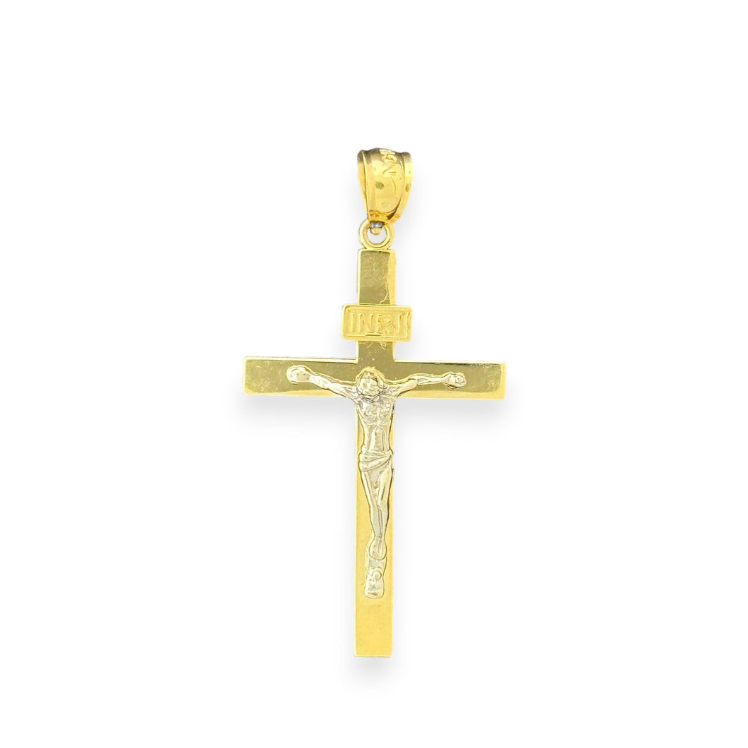 14KT Gold Crucifix Cross Pendant with Sparkling Cubic Zirconia Stones - Elegant Religious Jewelry