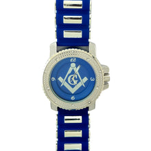 Load image into Gallery viewer, Captain Bling Masonic Silicone Watch - Blue and Silver Design
