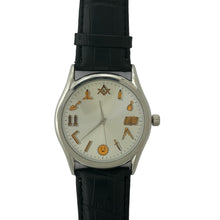 Load image into Gallery viewer, Captain Bling Masonic Leather Watch - White Dial with Masonic Symbols
