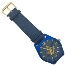 Load image into Gallery viewer, Captain Bling Masonic Leather Watch - Blue Dial with Roman Numerals
