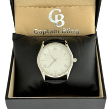 Load image into Gallery viewer, Captain Bling Masonic Leather Watch - White Dial with Roman Numerals
