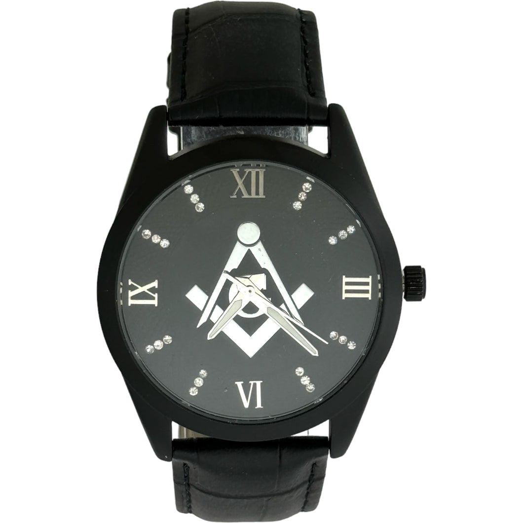 Captain Bling Masonic Leather Watch - Black Dial & Roman Numerals