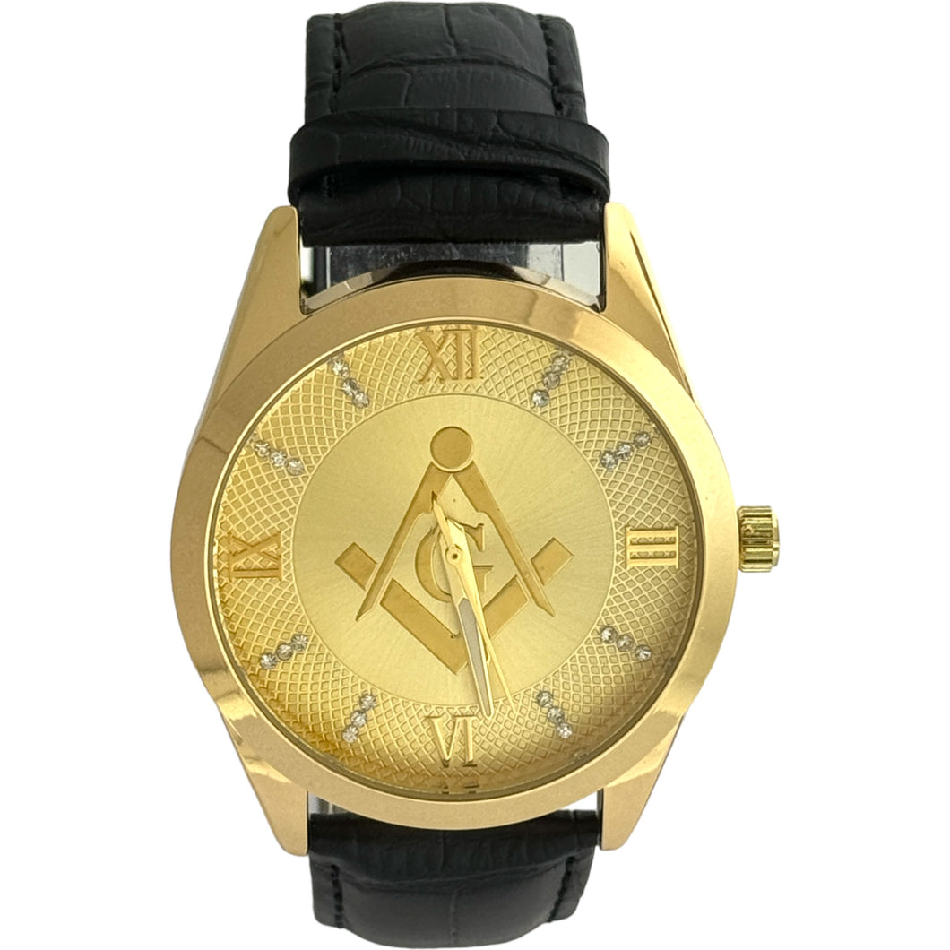 Captain Bling Masonic Leather Watch - Gold Dial & Roman Numerals