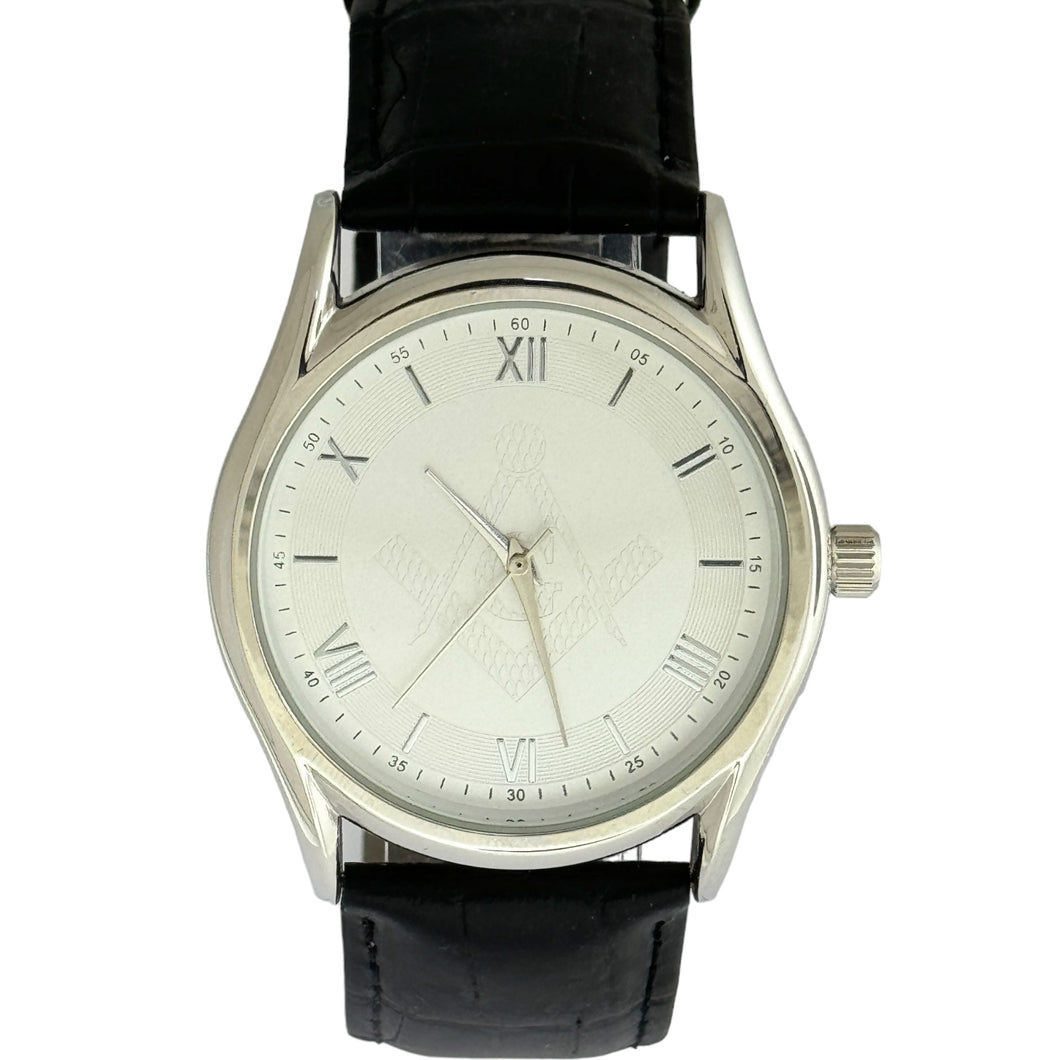 Captain Bling Masonic Leather Watch - White Dial with Roman Numerals