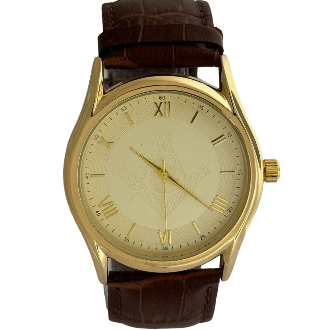 Captain Bling Masonic Leather Watch - Gold Dial with Roman Numerals