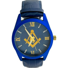 Load image into Gallery viewer, Captain Bling Masonic Leather Watch - Blue Dial with Roman Numerals
