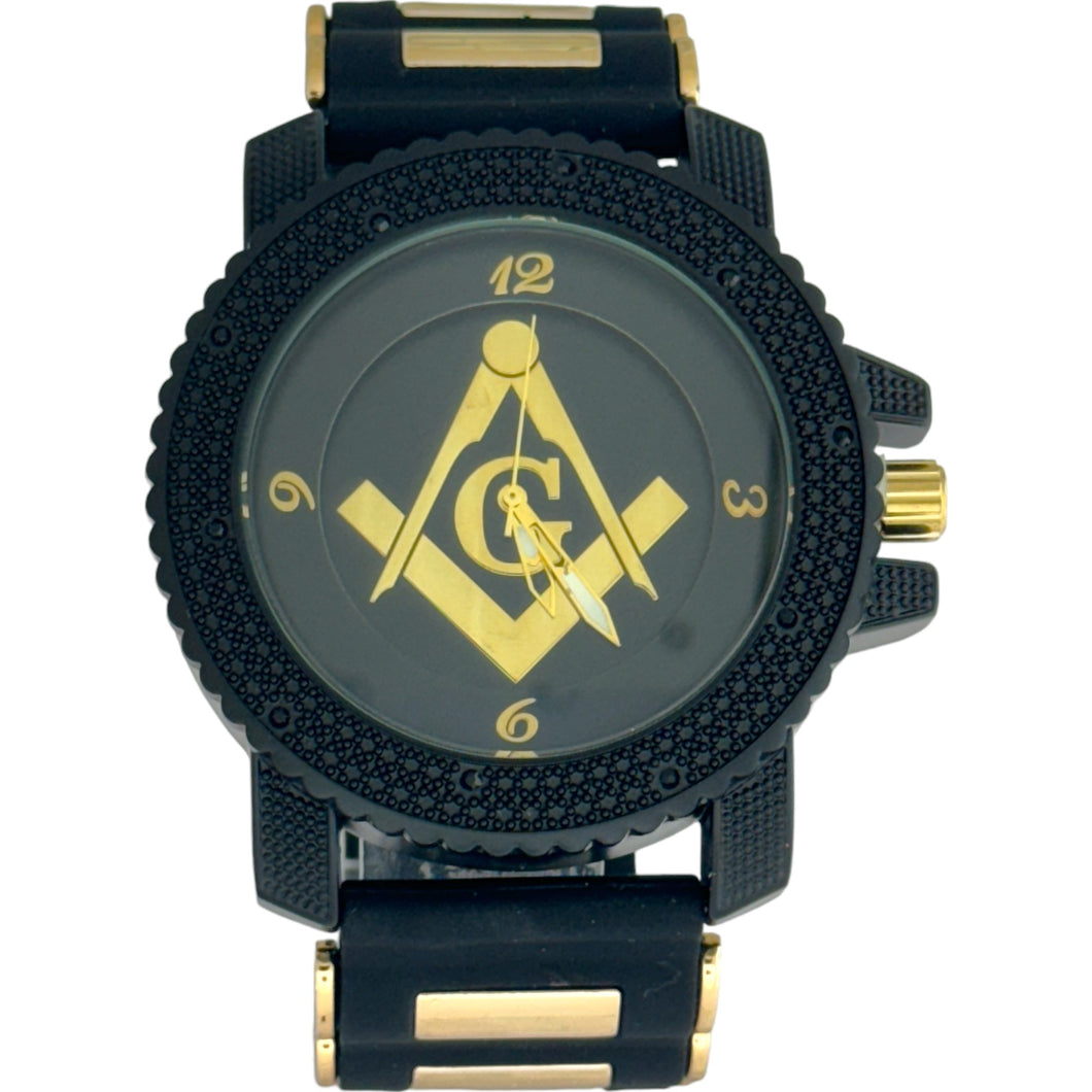 Captain Bling Masonic Silicone Watch - Black and Gold Design