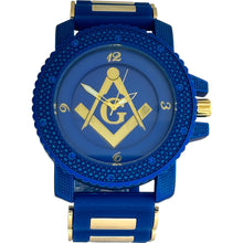 Load image into Gallery viewer, Captain Bling Masonic Silicone Watch - Blue and Gold Design
