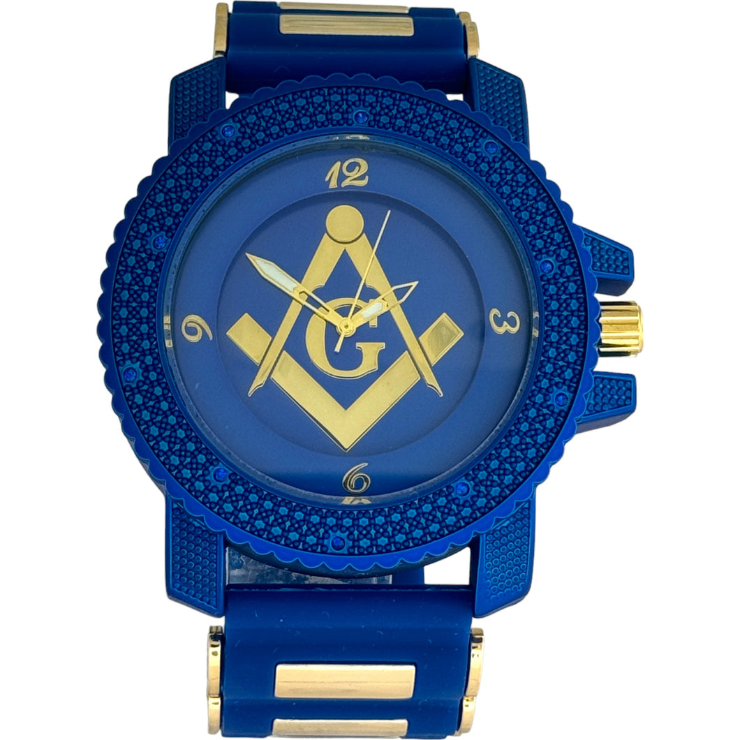 Captain Bling Masonic Silicone Watch - Blue and Gold Design