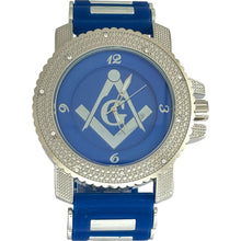 Load image into Gallery viewer, Captain Bling Masonic Silicone Watch - Blue and Silver Design
