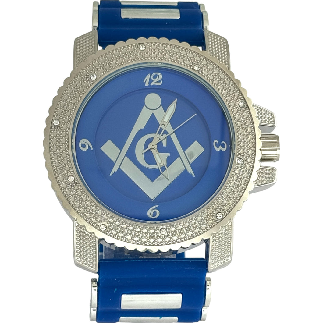Captain Bling Masonic Silicone Watch - Blue and Silver Design