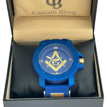 Load image into Gallery viewer, Captain Bling Masonic Silicone Watch - Blue and Gold Design
