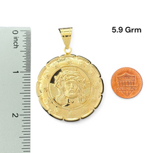 Load image into Gallery viewer, 10KT Yellow Gold Double-Sided Hollow Pendant - Jesus and Virgin Mary
