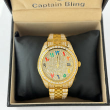 Load image into Gallery viewer, Captain Bling Men&#39;s Gold Stainless Steel | Busted Iced Out Watch |  CNC Setting
