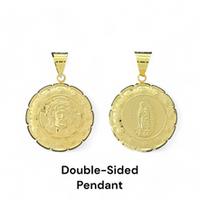 Load image into Gallery viewer, 10KT Yellow Gold Double-Sided Hollow Pendant - Jesus and Virgin Mary
