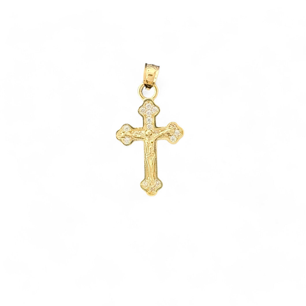 10KT Yellow Gold Crucifix Pendant with Cubic Zirconia Accents