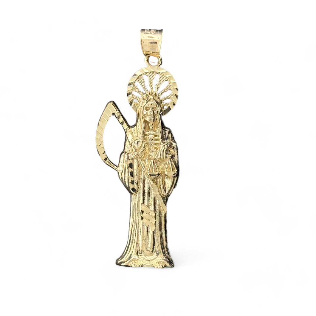 10KT Yellow Gold Santa Muerte Pendant with Two-Tone Details - 3.93g