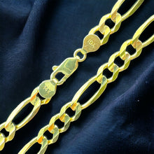 Load image into Gallery viewer, 14KT Solid Figaro Necklace 4.0mm, 100 Gauge Yellow Gold, Diamond-Cut, Lobster Lock
