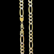 Load image into Gallery viewer, 14KT Solid Figaro Pave Necklace 3.0mm, 080 Gauge Yellow Gold, Diamond-Cut, Lobster Lock
