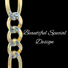 Load image into Gallery viewer, 14KT Solid Figaro Pave Necklace 6.0mm, 150 Gauge Yellow Gold, Diamond-Cut, Lobster Lock
