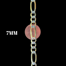 Load image into Gallery viewer, 14KT Solid Figaro Pave Necklace 7.0mm, 180 Gauge Yellow Gold, Diamond-Cut, Lobster Lock
