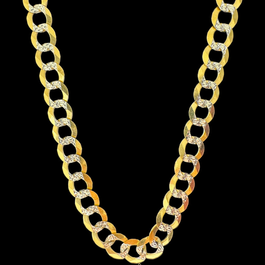 14KT Solid Cuban Pave Necklace 3.0mm, 080 Gauge Yellow Gold, Diamond-Cut, Lobster Lock