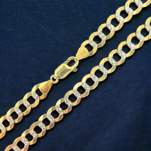 Load image into Gallery viewer, 14KT Solid Cuban Pave Necklace 7.0mm, 180 Gauge Yellow Gold, Diamond-Cut, Lobster Lock
