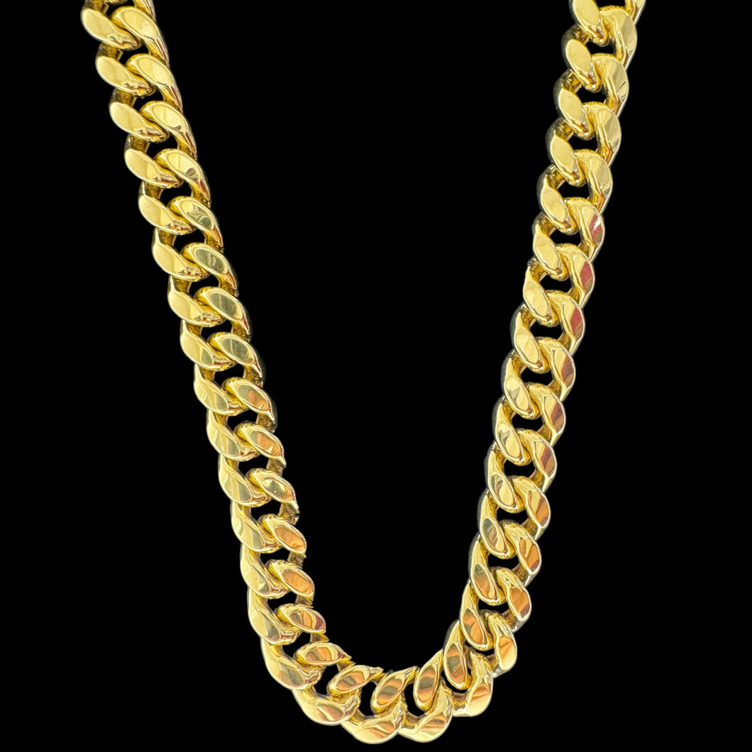 14KT Miami Cuban Necklace 15mm, Yellow Gold, Diamond-Cut, Box Lock