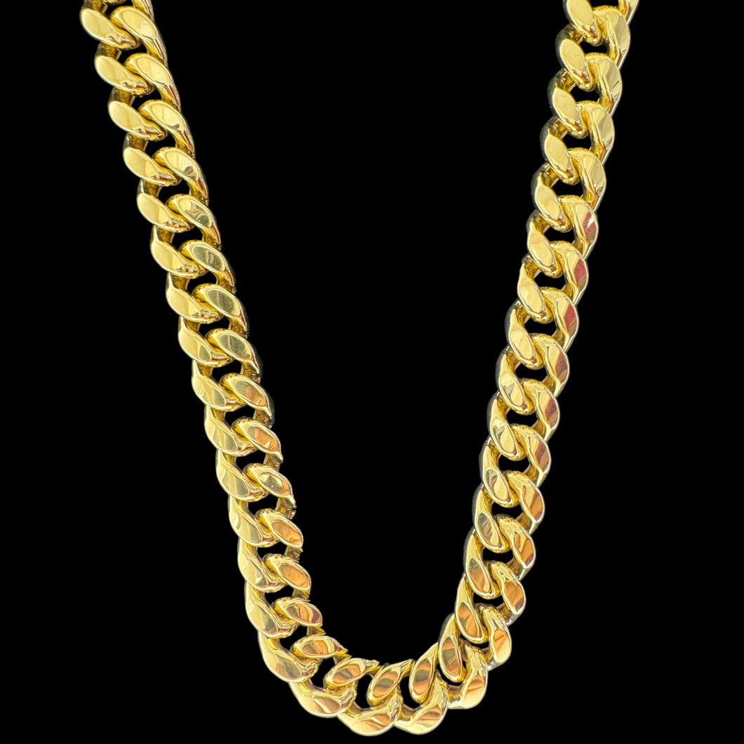 14KT Miami Cuban Necklace 9mm, Yellow Gold, Diamond-Cut, Box Lock