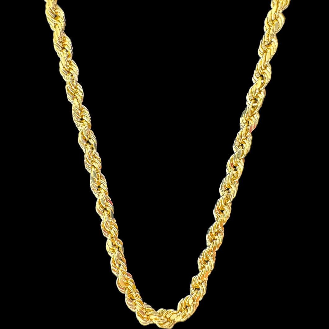 14KT Real Gold Rope Necklace - 5.0mm, Hollow, Diamond-Cut, Lobster Lock