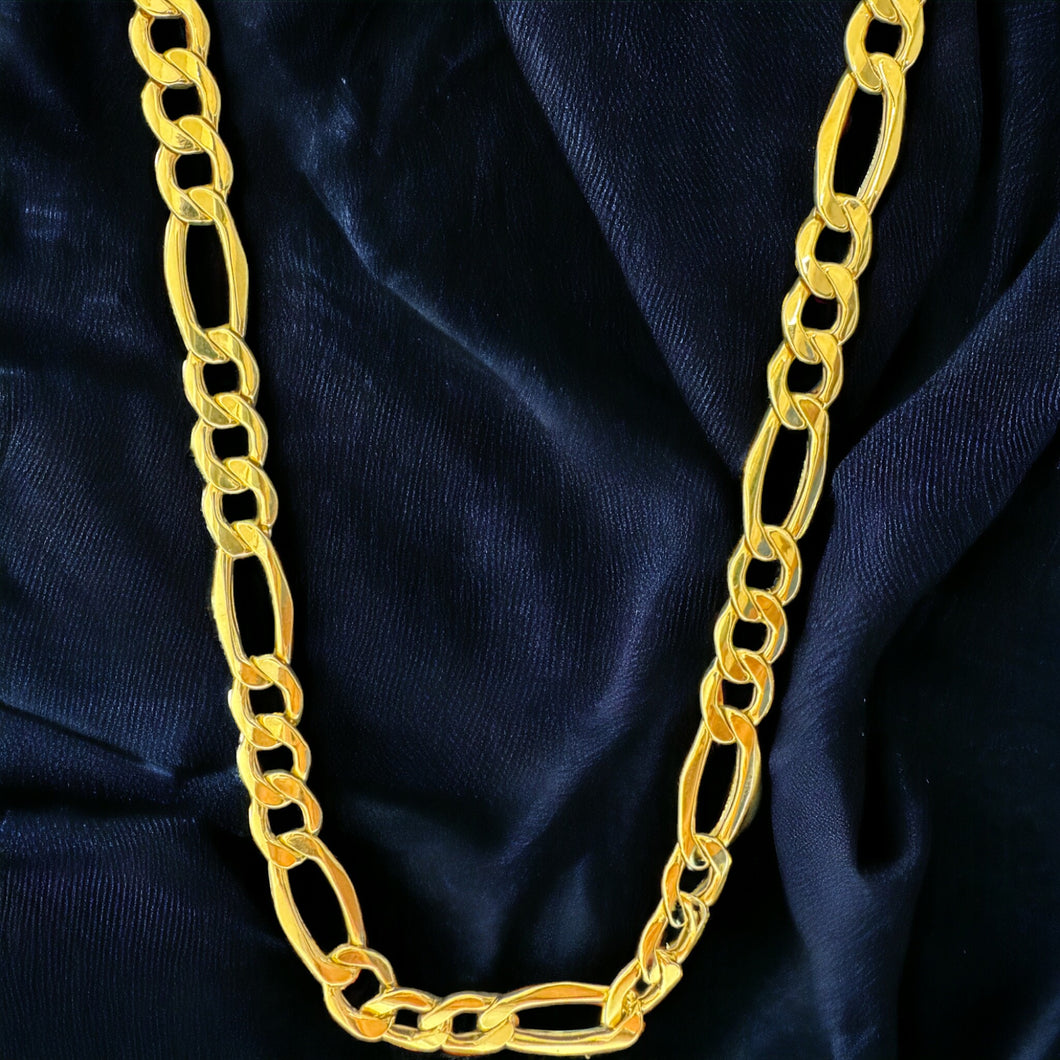 10KT Hollow Figaro Necklace 7.5mm, 180 Gauge Yellow Gold, Diamond-Cut, Lobster Lock