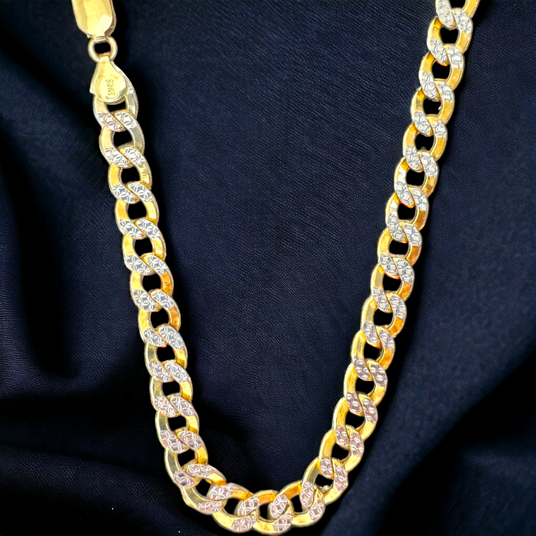 10KT Gold Cuban Necklace - 2.5mm, Pave White Diamond Cut, Lobster Lock