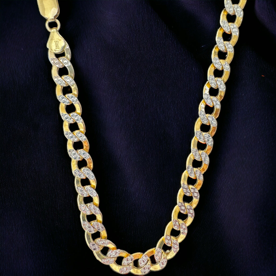 10KT Pave Hollow Cuban Necklace 5mm, 120 Gauge Yellow Gold, Diamond-Cut, Lobster Lock