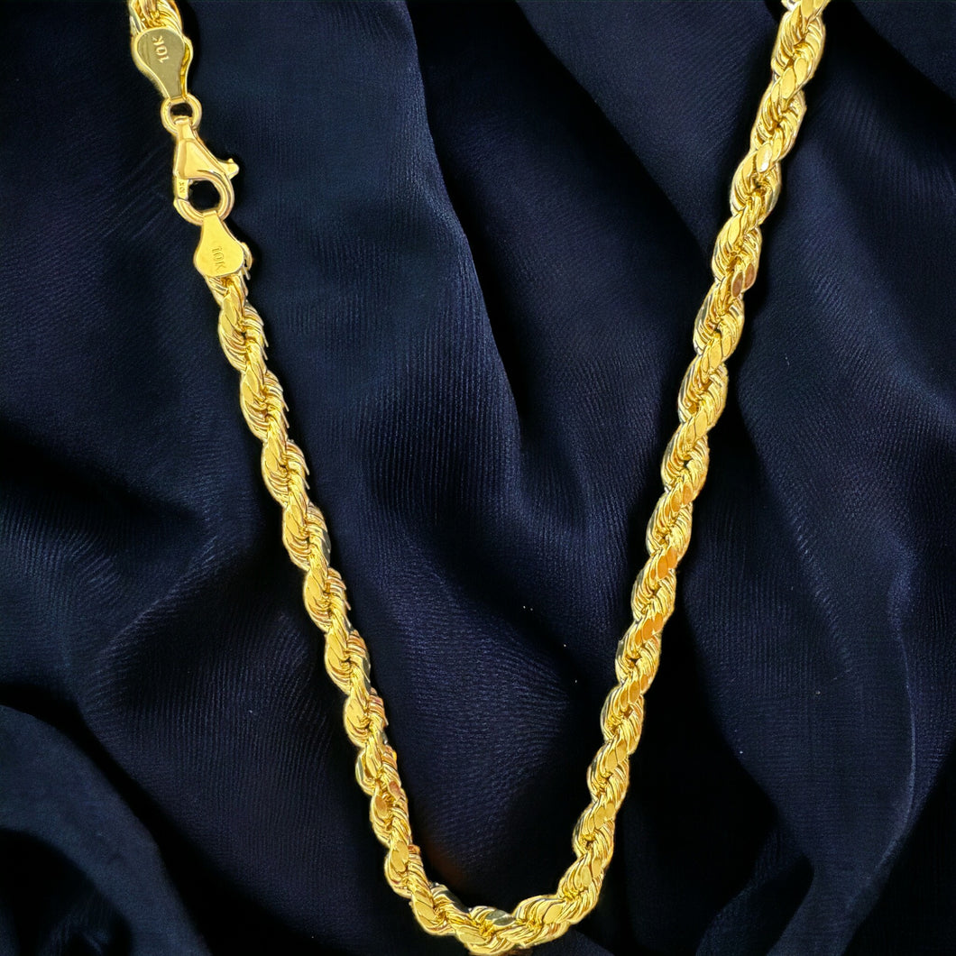 10KT Diamond-Cut Rope Necklace - 5mm Yellow Gold with Lobster Lock