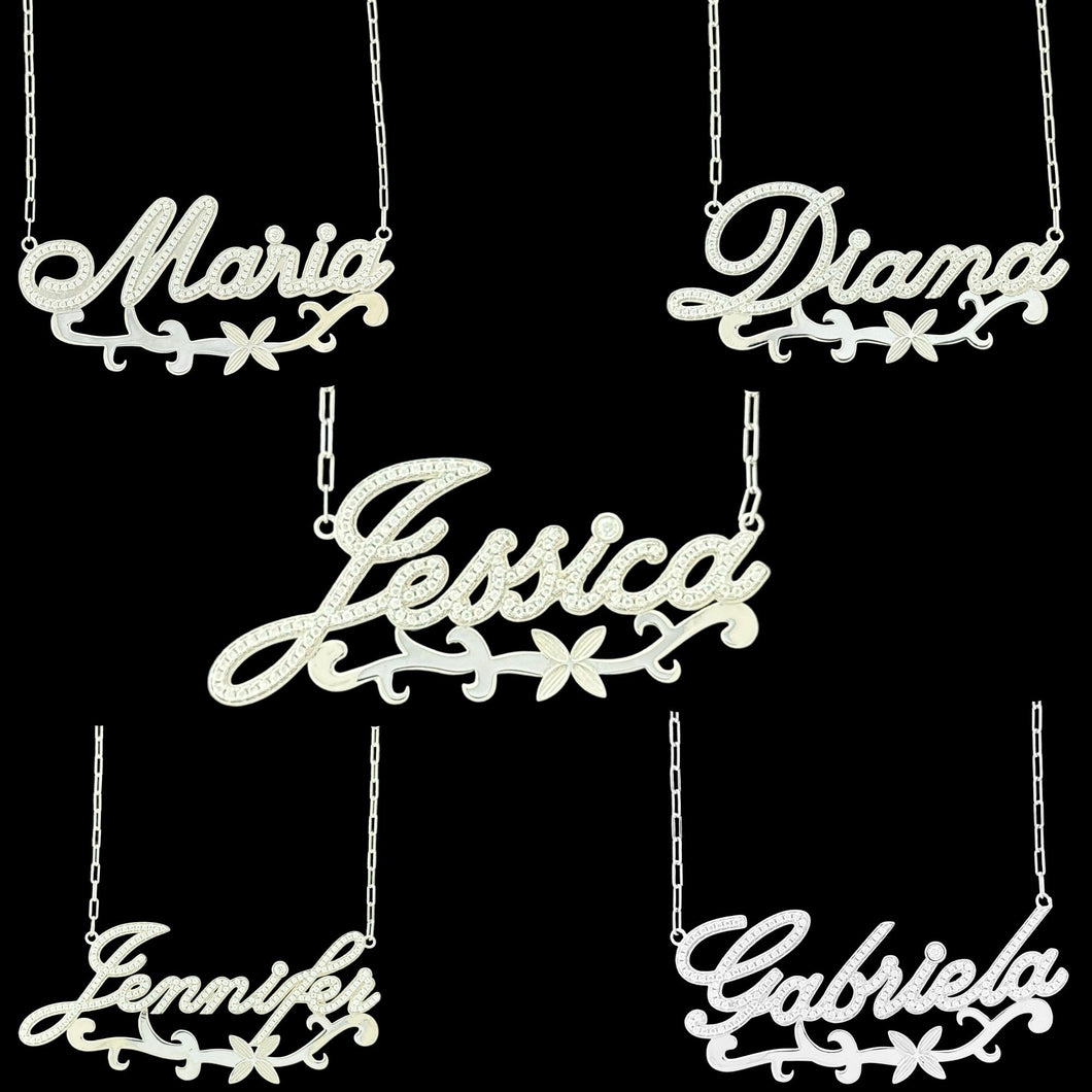 Silver Custom Name Necklace With Moissanite